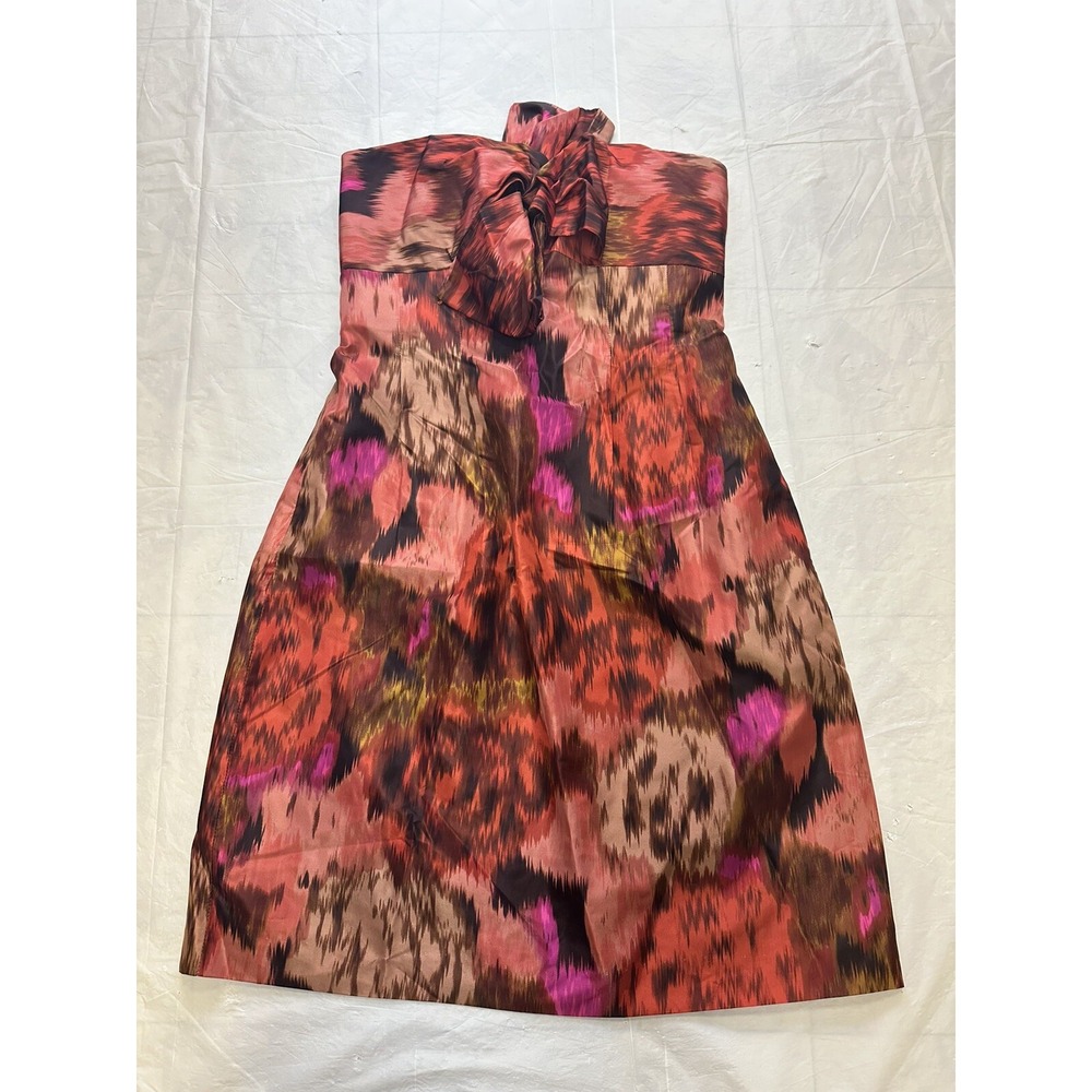 J Crew  Womens Dress Size 4 Bow Printed Sheath Knee Length Strapless Silk
